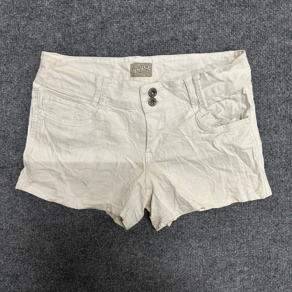 Bebop Shorts Womens Size 5 Off White Denim Double Button Low Rise Casual Stained